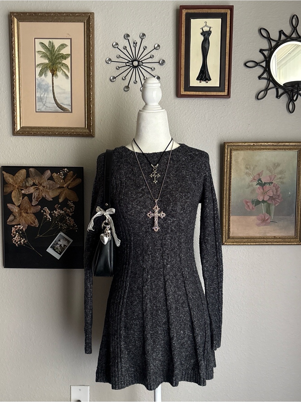 Hollister Dark Charcoal Knit Long-Sleeve Fit & Flare Dress